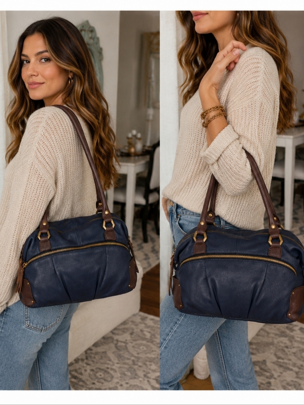 OrYANY Navy and Brown Handbag